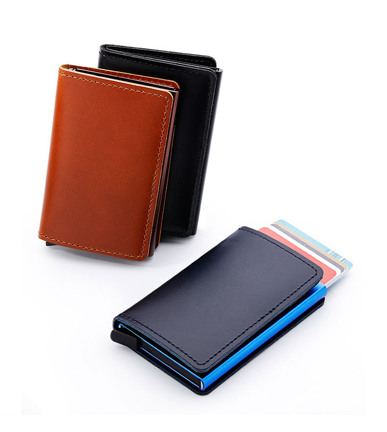 100% Genuine Leather Card Holder. RFID Protected 100% Genuine Leather. Metal side for credit cards to slide in.