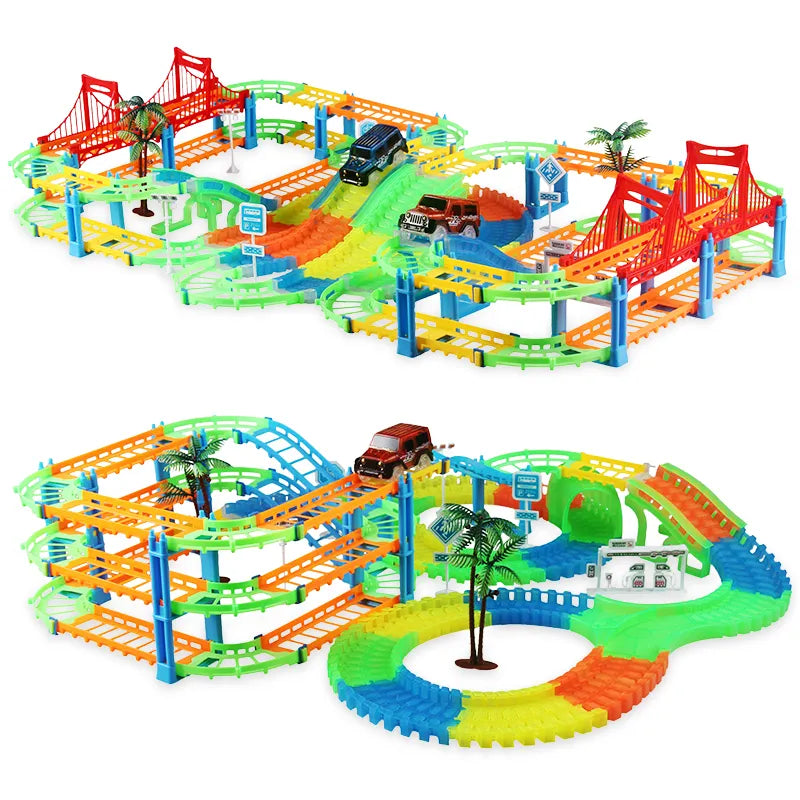 Flexible Glowing Race Track Set. Amount Of Pieces And Number Of Cars Vary.