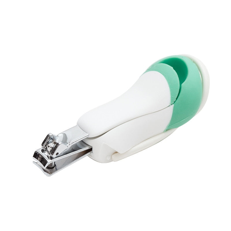 Foldable stainless steel baby nail clipper with magnifier safety zoom glass.