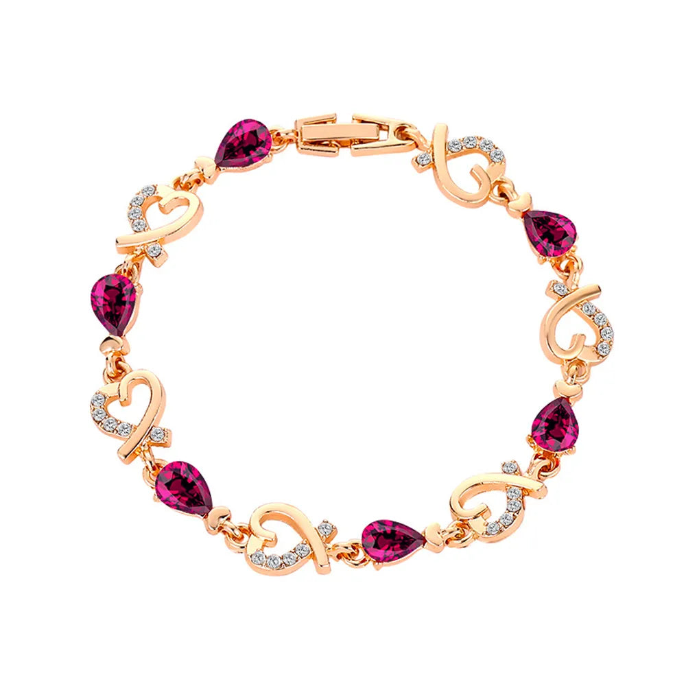 SUMENG New 5 Colors Crystal Heart Chain Bracelet.