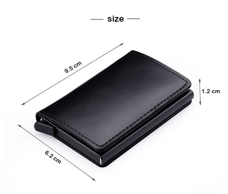 100% Genuine Leather Card Holder. RFID Protected 100% Genuine Leather. Metal side for credit cards to slide in.