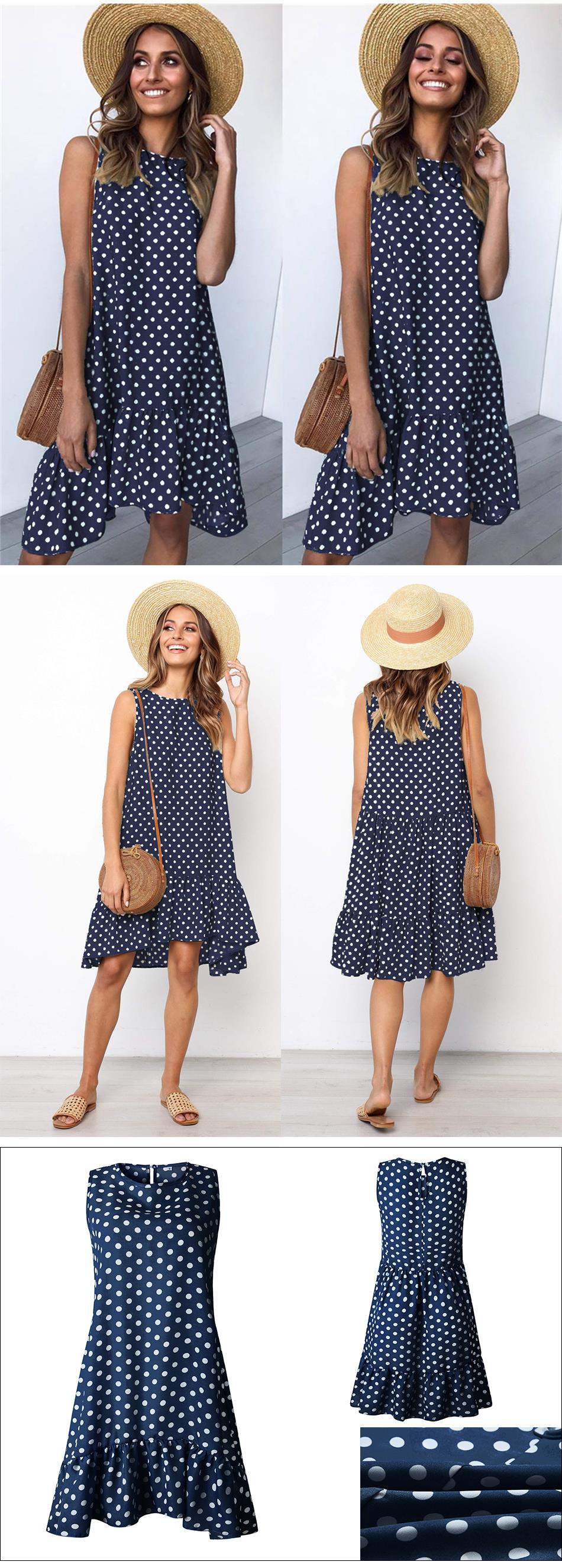 Lossky Women's Polka Dot Chiffon Sleeveless Beach Min Summer Dress.