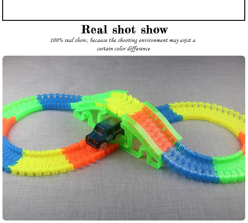 Flexible Glowing Race Track Set. Amount Of Pieces And Number Of Cars Vary.