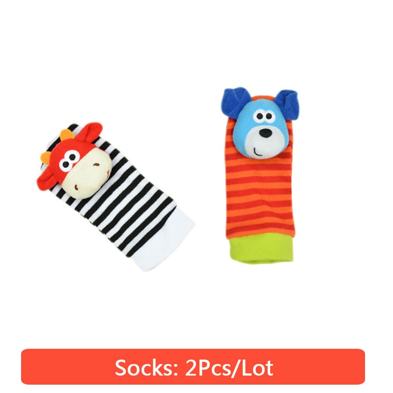 0-12 Months Baby Animal Socks+ Rattle OR Wrist Strap +Rattles.