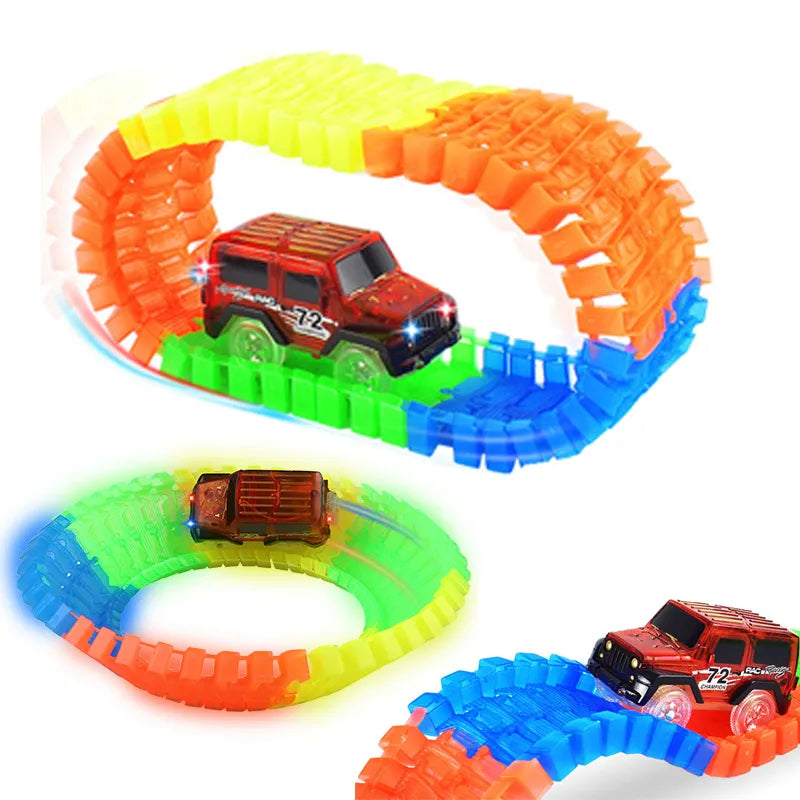 Flexible Glowing Race Track Set. Amount Of Pieces And Number Of Cars Vary.