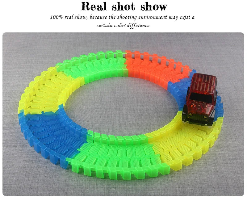 Flexible Glowing Race Track Set. Amount Of Pieces And Number Of Cars Vary.
