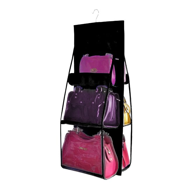 6 Pocket Hanging Handbag/shoe organizer with hanger.  Can be hung in a closet or on a door.
