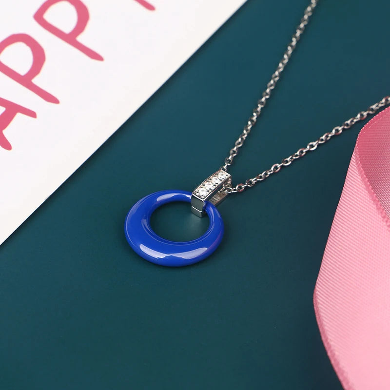 Women's Circle Ceramic Pendent Necklace