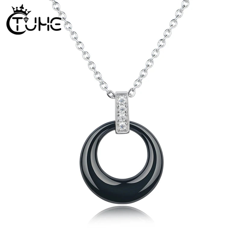 Women's Circle Ceramic Pendent Necklace