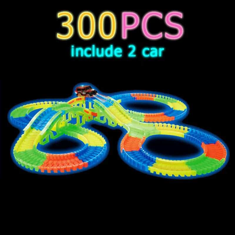 Flexible Glowing Race Track Set. Amount Of Pieces And Number Of Cars Vary.