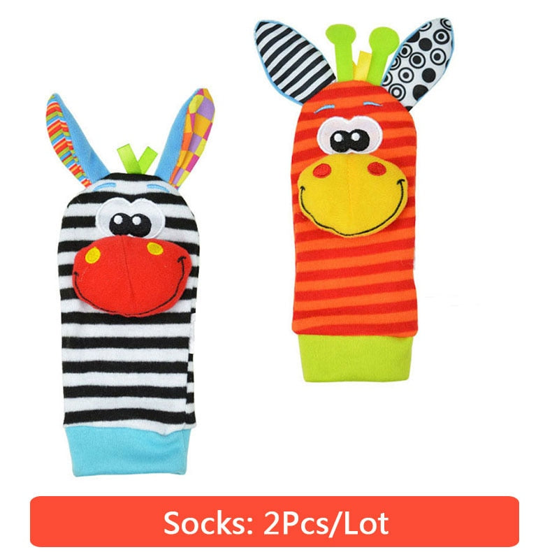 0-12 Months Baby Animal Socks+ Rattle OR Wrist Strap +Rattles.