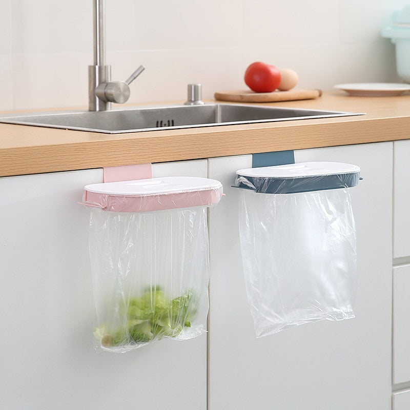 Kitchen Garbage Bag Rack that hangs on the front or back of the cupboard door. Great for quick access