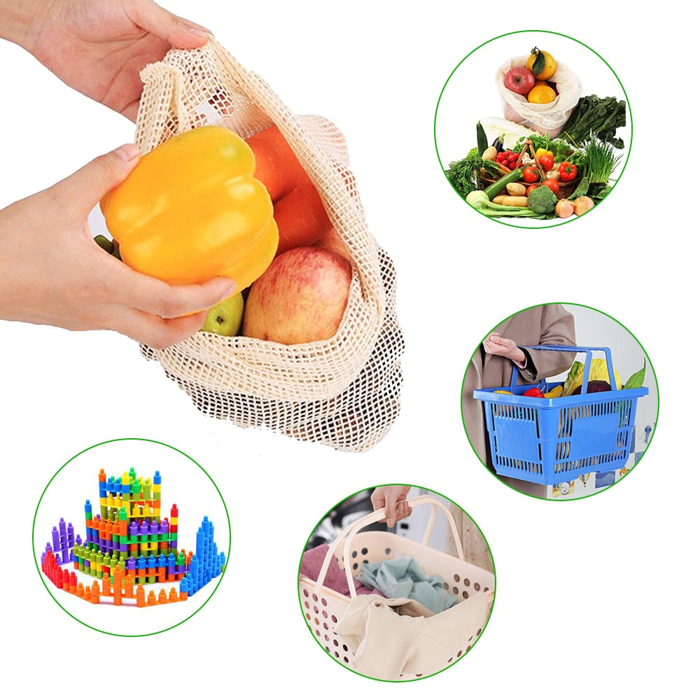 Reusable Cotton Mesh Produce Bags for Vegetables/ Fruit.