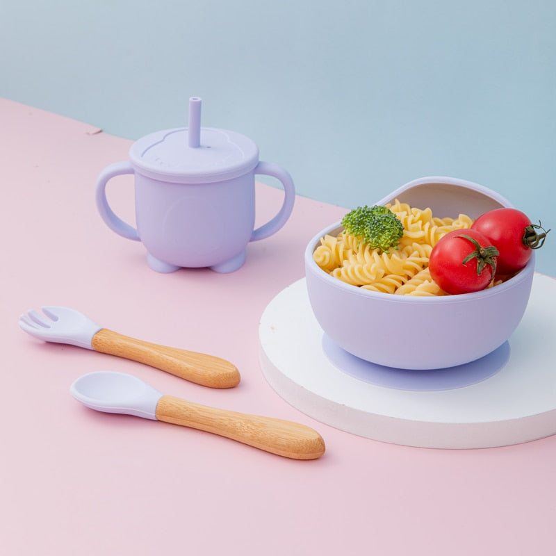 Babies Silicone Bowl, Fork, Spoon, OR Cup and Straw With Suction Cup.