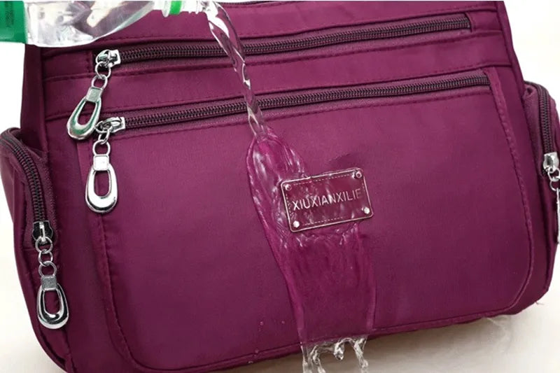 Women's Waterproof Nylon Shoulder Bag With Compartments.