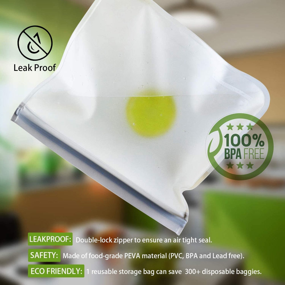 Reusable/leakproof silicone ziplock storage bags. Keeps all stored food fresh