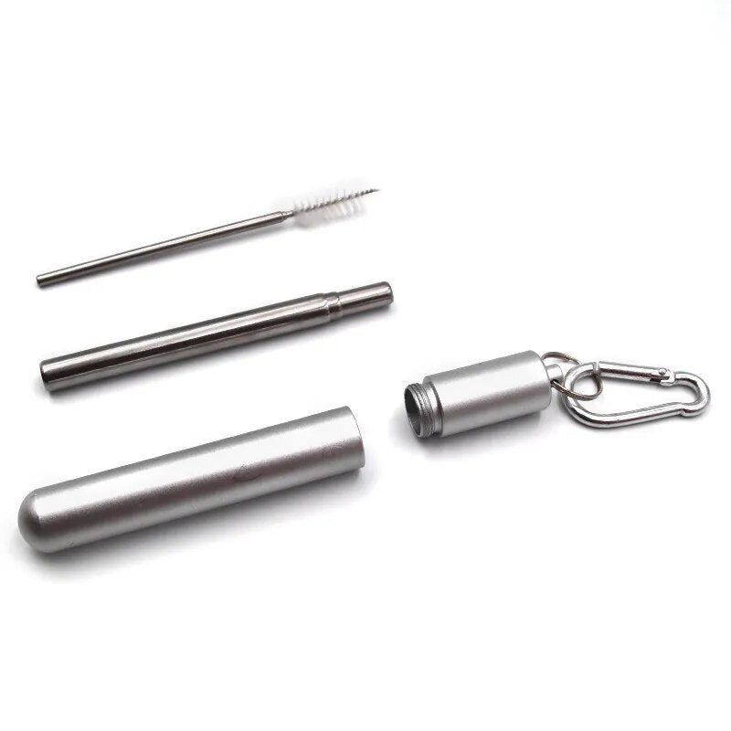 Reusable Stainless Steel Telescopic Straws With Cleaning Brush And Travel Case.