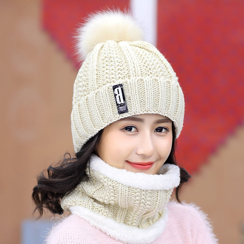 Women Wool Knitted Ski Hat. Warm, thick scarf to protect you from winter winds.