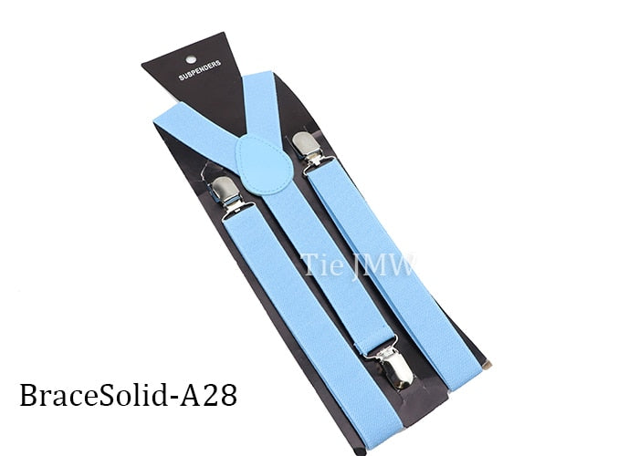 Leather Suspenders With Elastic Adjustable Straps. Comes in a variety of solid Colors.