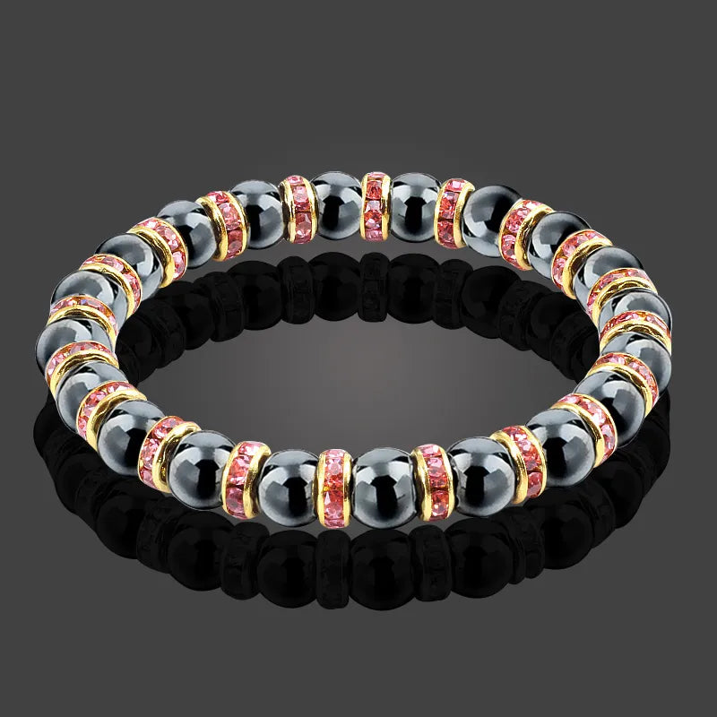Men And Women's Natural Hematite Stretch Non-Magnetic Bead Bracelets.