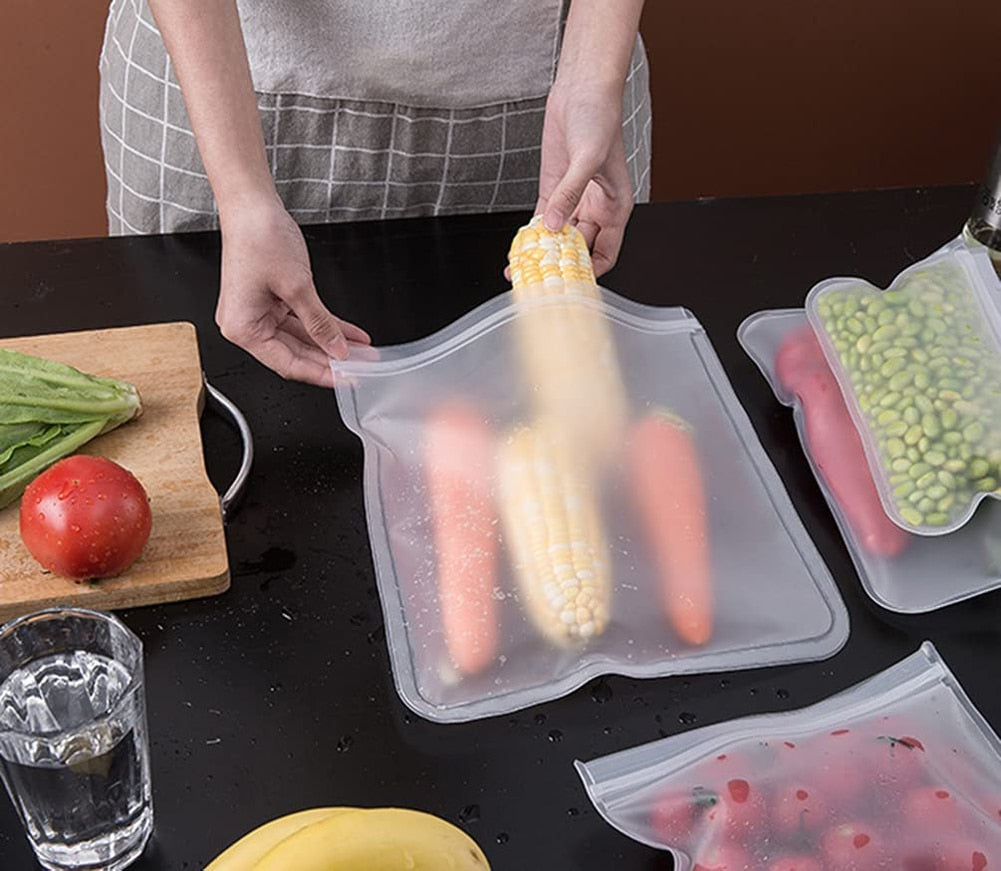 Reusable/leakproof silicone ziplock storage bags. Keeps all stored food fresh