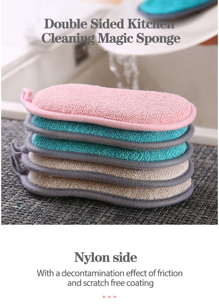 6/3/1pcs Double Sided Nylon/Fabric Sponge Scrubber.