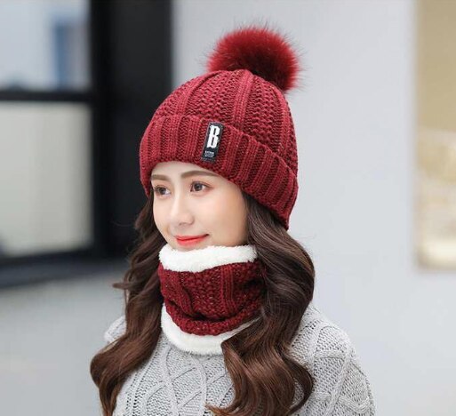 Women Wool Knitted Ski Hat. Warm, thick scarf to protect you from winter winds.