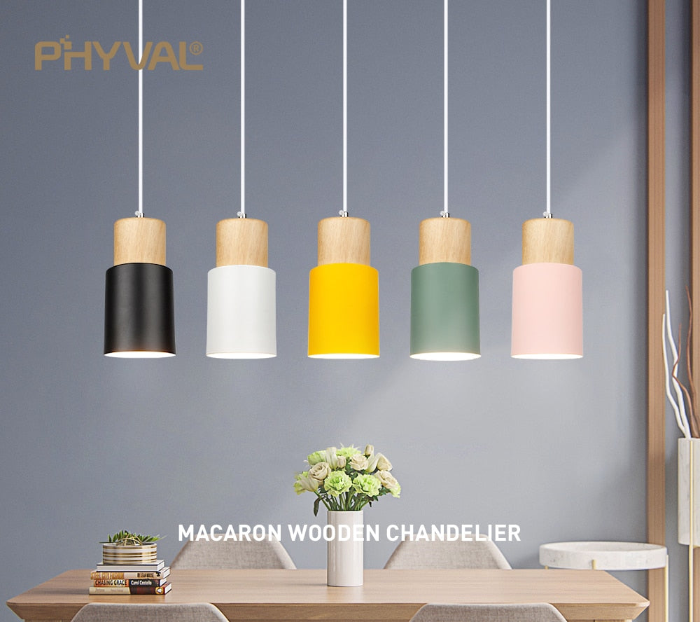Nordic Wood Pendant Lights. E27 220V for Dinning Room, Kitchen or restaurant decoration.