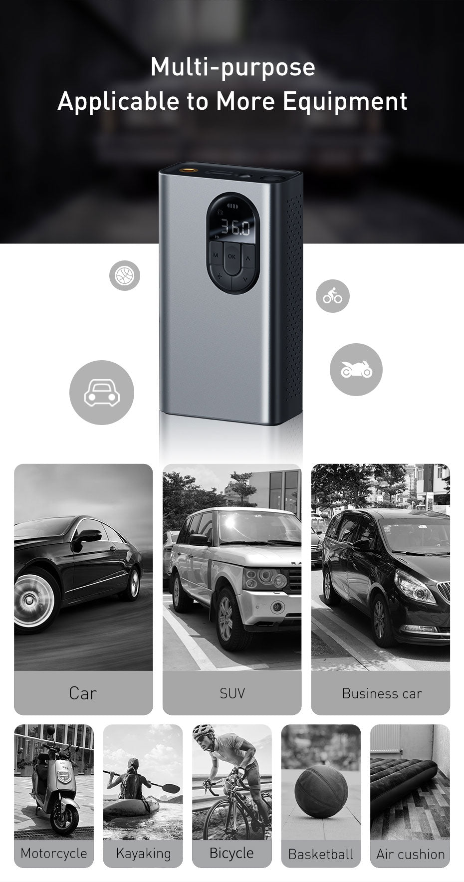 Baseus Wireless Electric Car Inflator Pump. Great for Bicycles Car and Motorcycles.