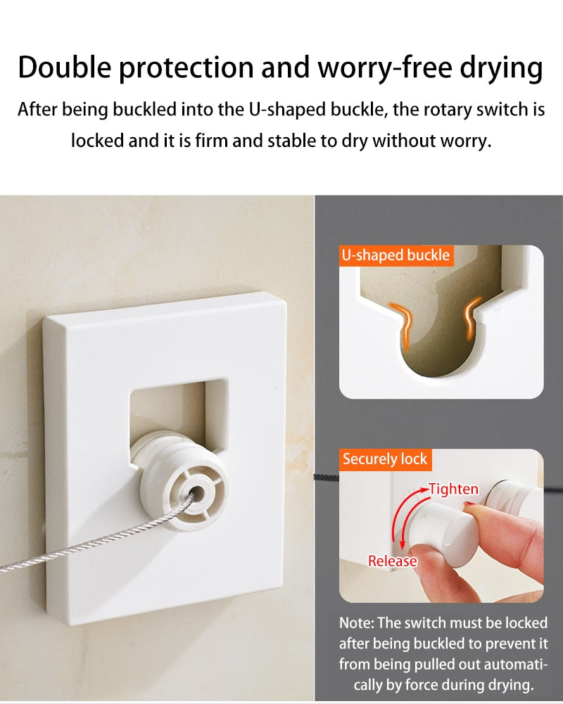 Retractable Wall Hanging Indoor Steel Wire Clothes Line.