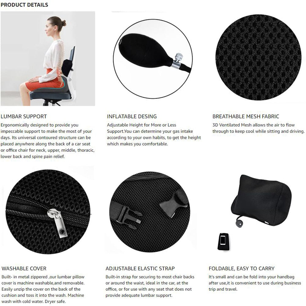 Inflatable Lumbar Support Pillows - Orthopedic Design for Back Pain Relief