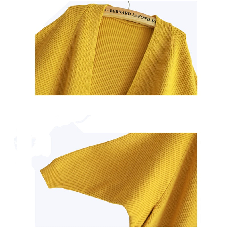 Ladies Long Knitted, bat sleeve Sweater.