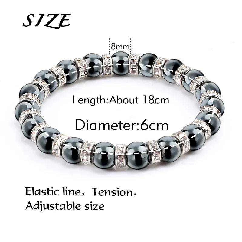 Men And Women's Natural Hematite Stretch Non-Magnetic Bead Bracelets.