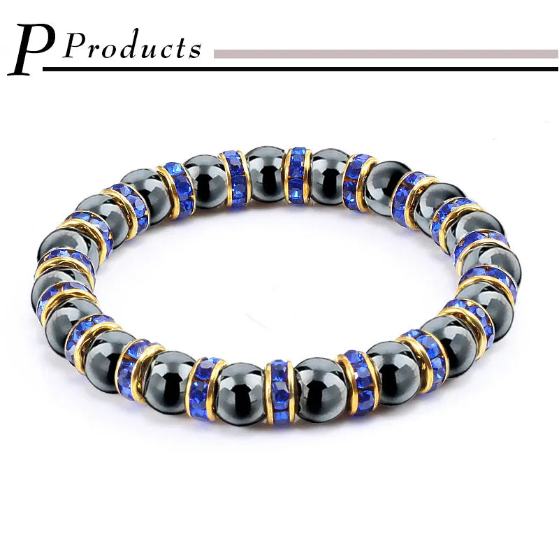 Men And Women's Natural Hematite Stretch Non-Magnetic Bead Bracelets.