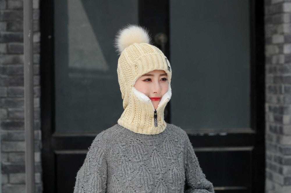 Women Wool Knitted Ski Hat. Warm, thick scarf to protect you from winter winds.