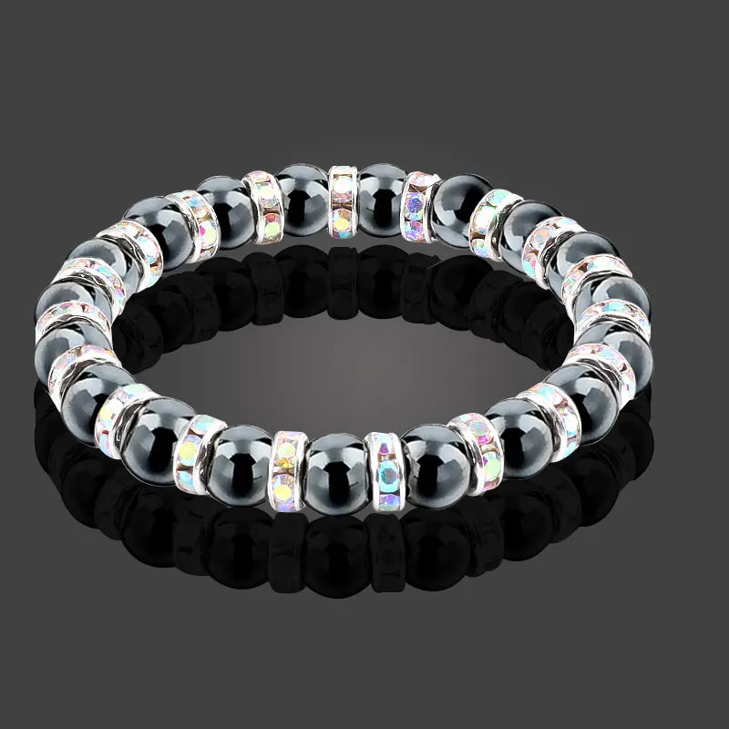 Men And Women's Natural Hematite Stretch Non-Magnetic Bead Bracelets.