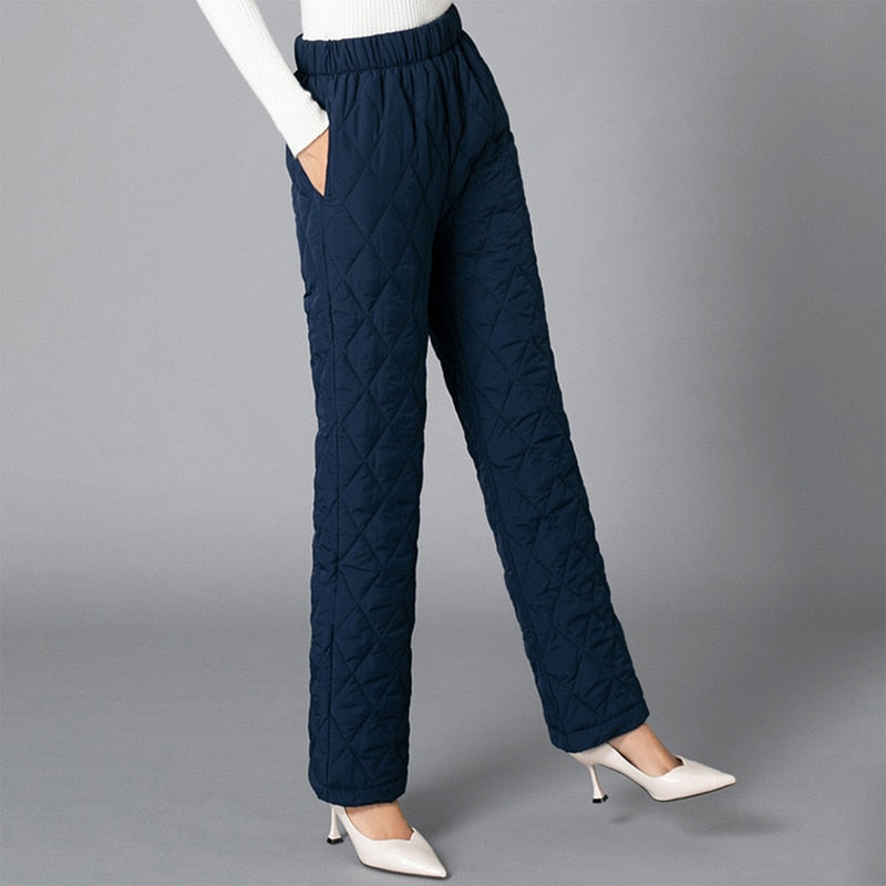Warm Elastic Waist Cotton Quilted Pants.
