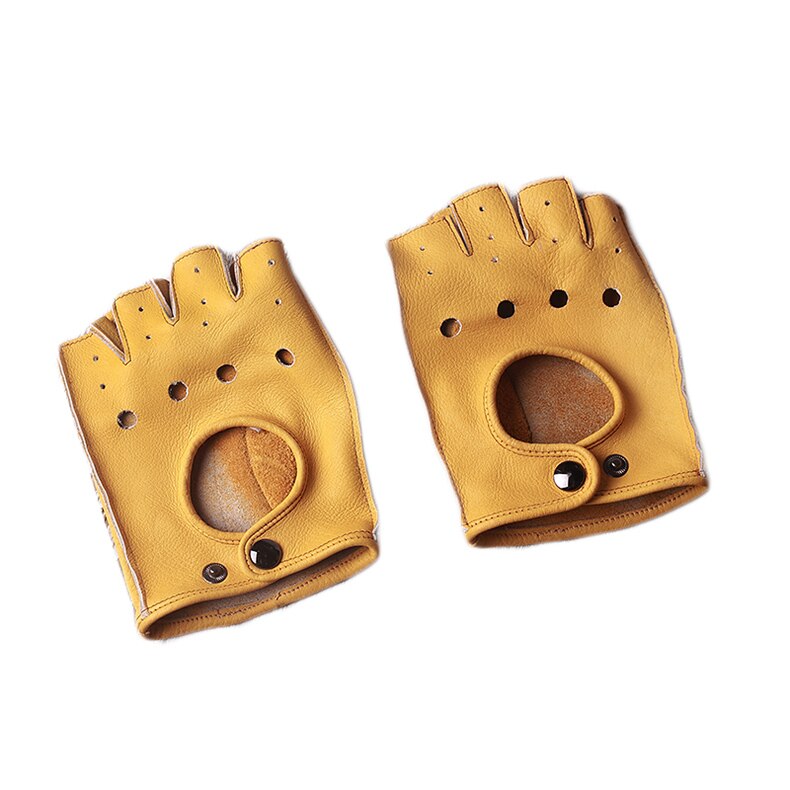 Leather Fingerless Gloves for Men And Women. Genuine Cowhide for Workout Fitness, Driving or Riding.