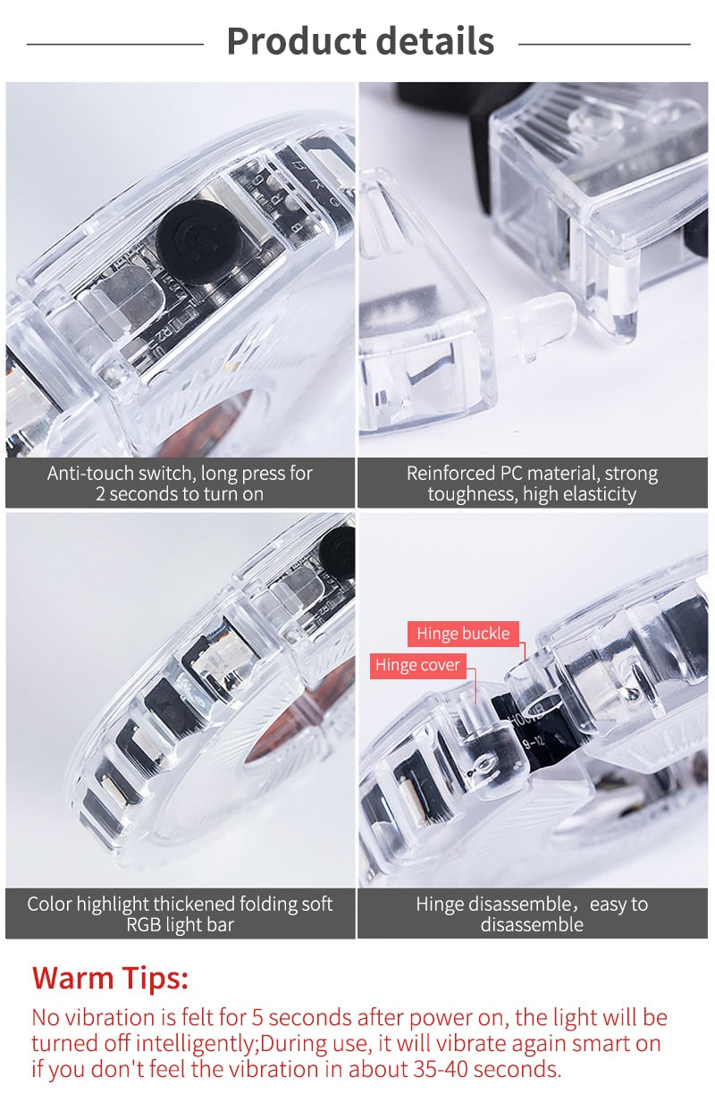 Smart rechargeable LED Bicycle Wheel Light. 7 colors with 18 changeable modes attaches to the hub.