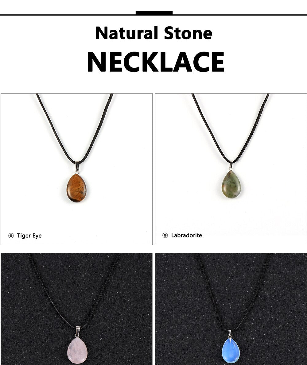 Women Natural Water Drop Pendant Necklace. Easy To Wear As A Necklace OR Choker with a Variety of Stones.