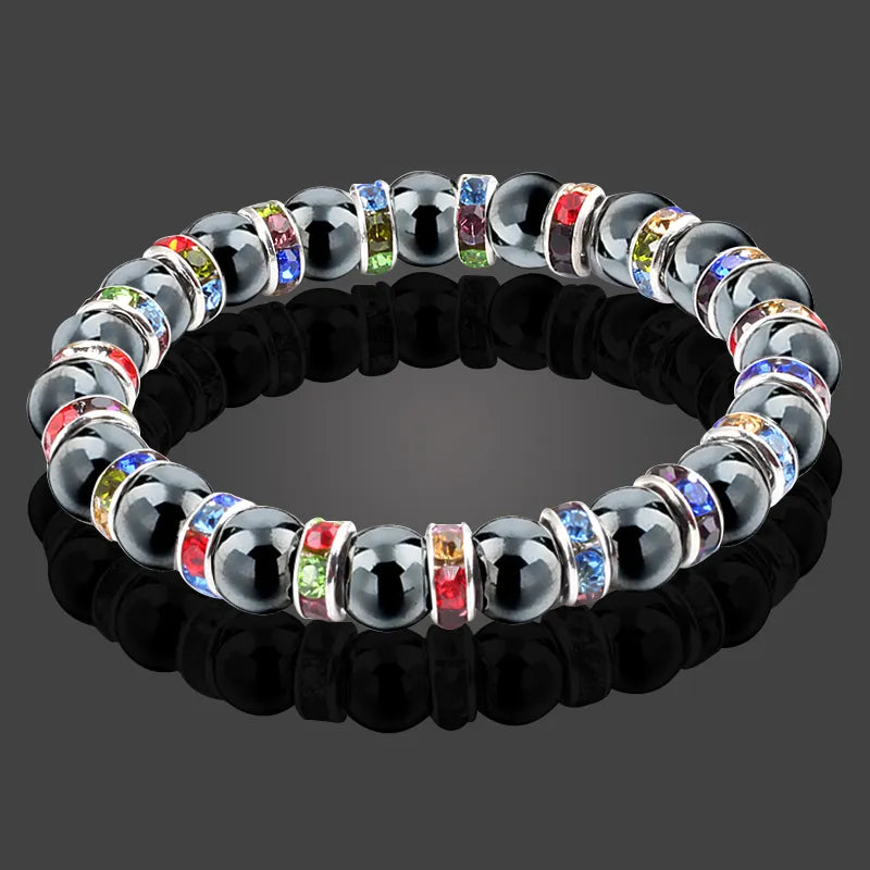 Men And Women's Natural Hematite Stretch Non-Magnetic Bead Bracelets.
