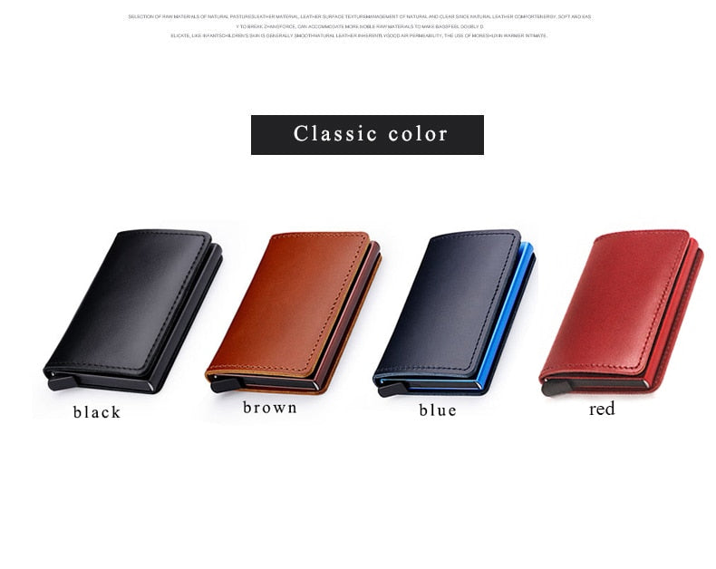 100% Genuine Leather Card Holder. RFID Protected 100% Genuine Leather. Metal side for credit cards to slide in.