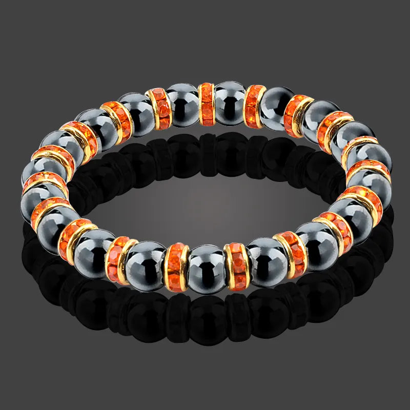Men And Women's Natural Hematite Stretch Non-Magnetic Bead Bracelets.
