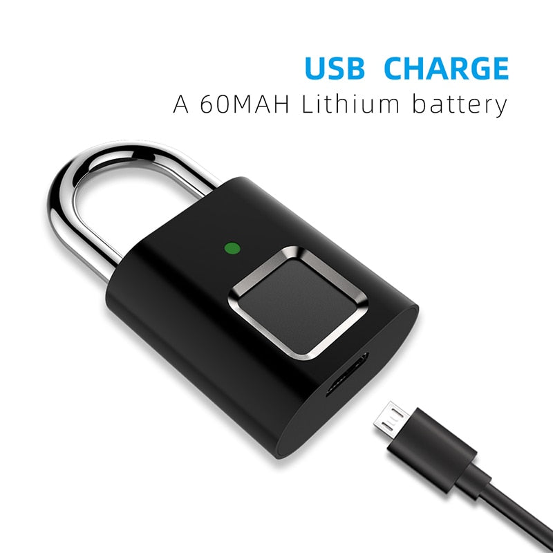 Mini & Smart Biometric USB Rechargeable Thumbprint Padlocks For Quick Keyless Entry.