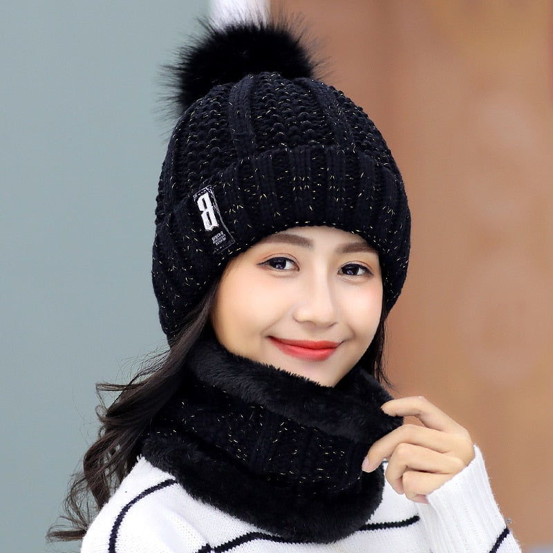 Women Wool Knitted Ski Hat. Warm, thick scarf to protect you from winter winds.