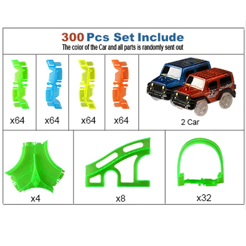 Flexible Glowing Race Track Set. Amount Of Pieces And Number Of Cars Vary.