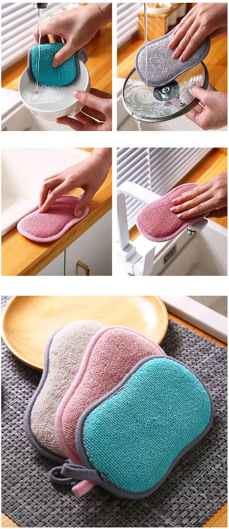 6/3/1pcs Double Sided Nylon/Fabric Sponge Scrubber.