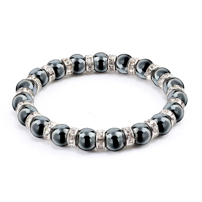 Men And Women's Natural Hematite Stretch Non-Magnetic Bead Bracelets.
