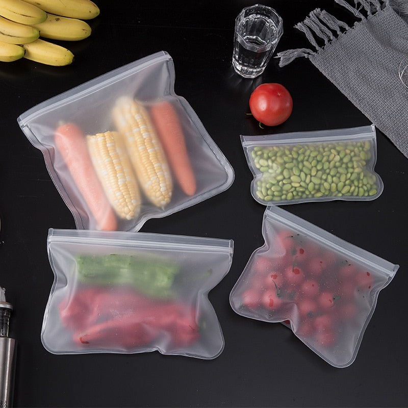 Reusable/leakproof silicone ziplock storage bags. Keeps all stored food fresh