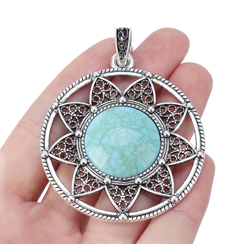 ZXZ Tibetan round silver stone pendants for necklace.